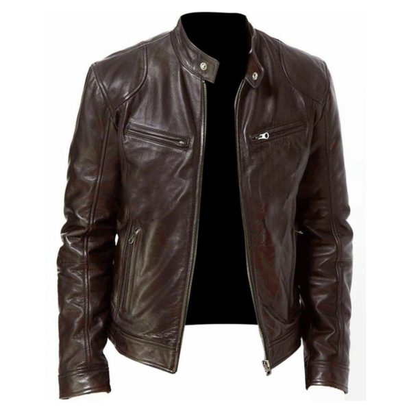 Brown Buff Finish Leather Men's Jacket for Sleek and Stylish Comfort