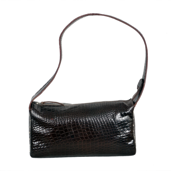 Black Croco Print Leather Handbag and Clutch for Versatile Elegance