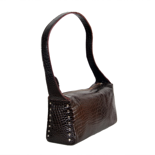 Black Croco Print Leather Handbag and Clutch for Versatile Elegance - Image 2