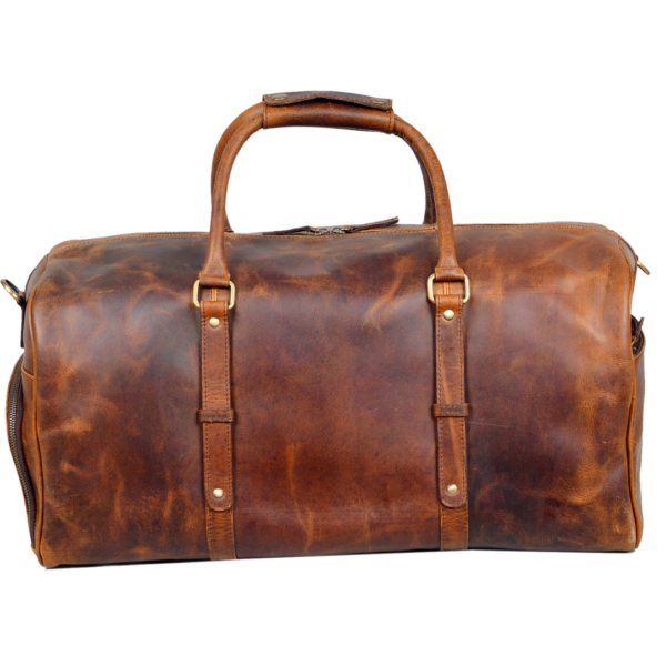 Tan Crunch Leather Duffle Bag for Stylish Getaways - Image 2