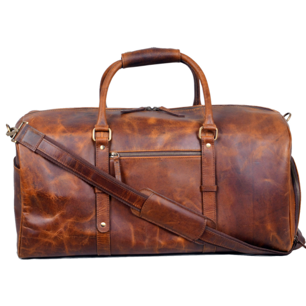 Tan Crunch Leather Duffle Bag for Stylish Getaways