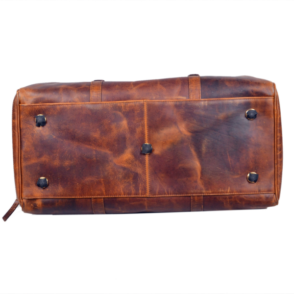 Tan Crunch Leather Duffle Bag for Stylish Getaways - Image 3