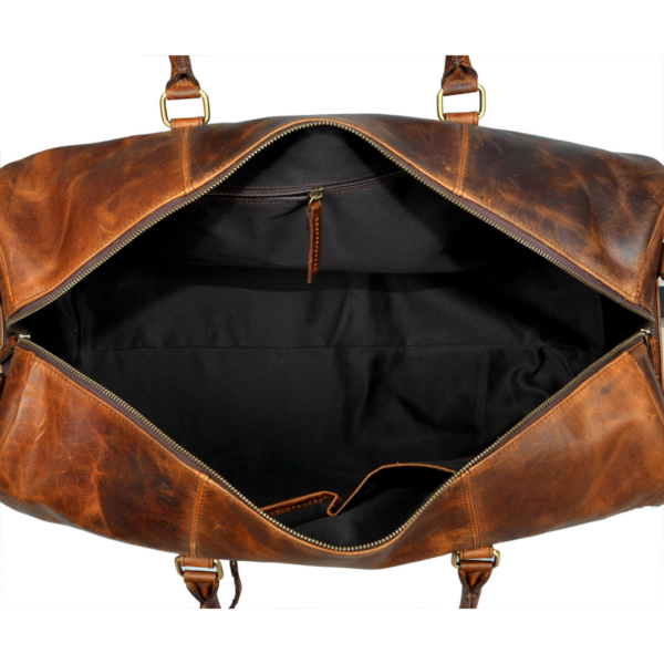 Tan Crunch Leather Duffle Bag for Stylish Getaways - Image 4