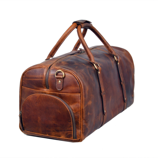 Tan Crunch Leather Duffle Bag for Stylish Getaways - Image 5