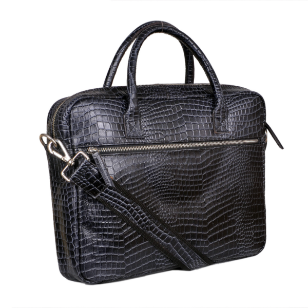 Black Buff Finish Croco Print Leather Laptop Bag for a Distinctive Edge