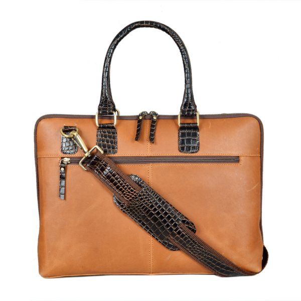 Tan Leather Laptop Bag with Black Handle